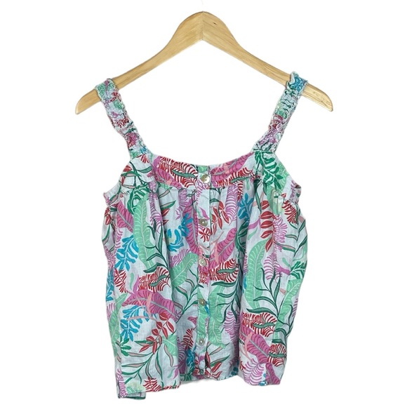 WS387 Women’s Cynthia Rowley 100% Linen Floral Beach Blouse Top S - Picture 3 of 4